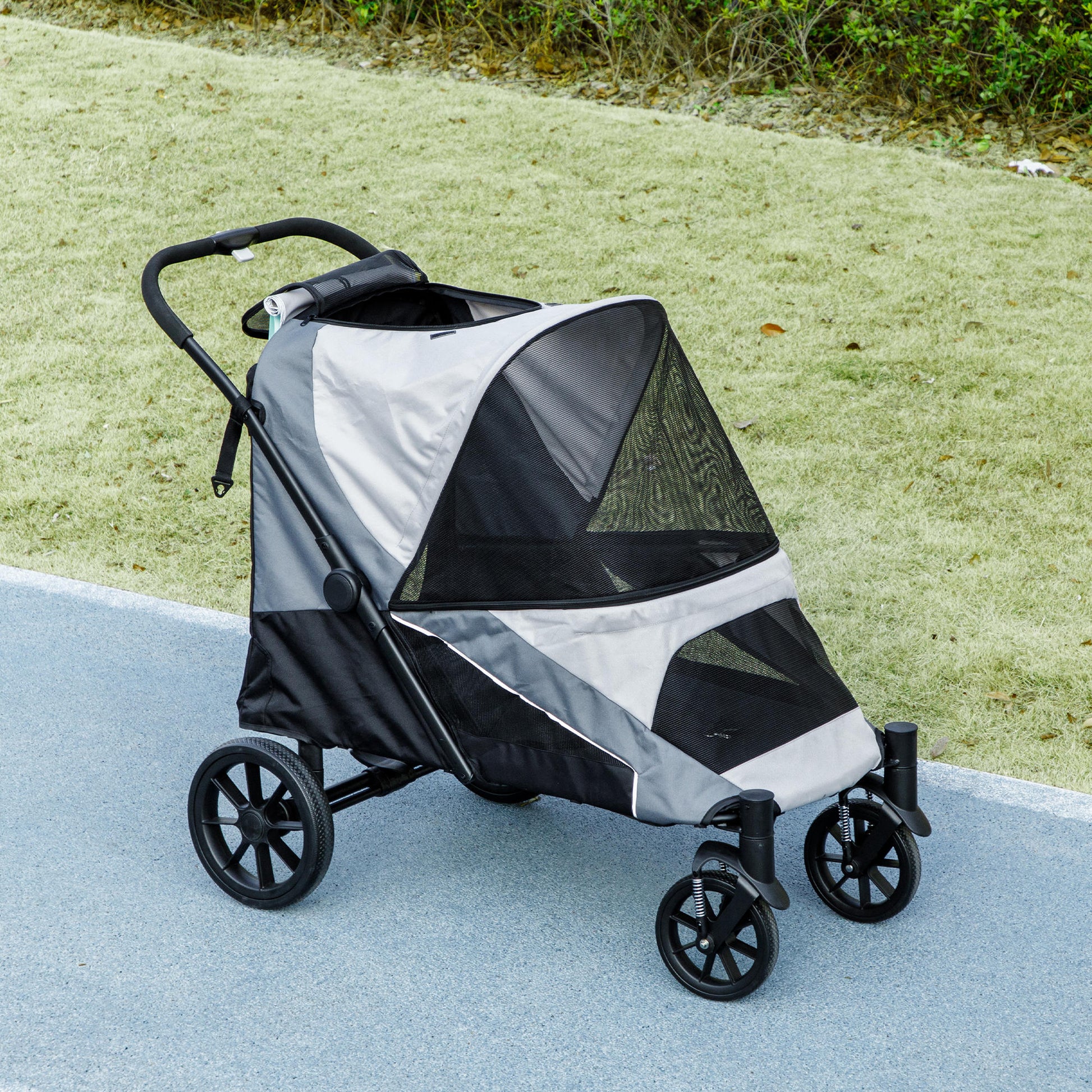 Pawhut Cochecito Para Perros Plegable Con Marco Amortiguador 124x67x100 Cm Gris_1