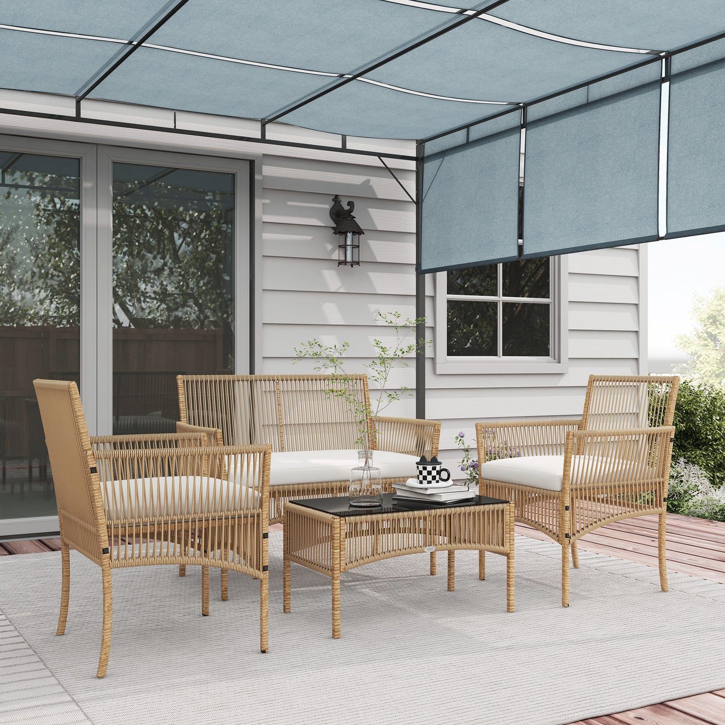 Outsunny Conjunto De Muebles De Jardín De Ratán Juego De 4 Piezas Beige_1