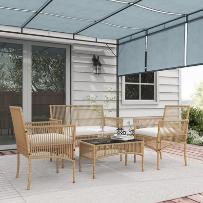 Outsunny Conjunto De Muebles De Jardín De Ratán Juego De 4 Piezas Beige_1