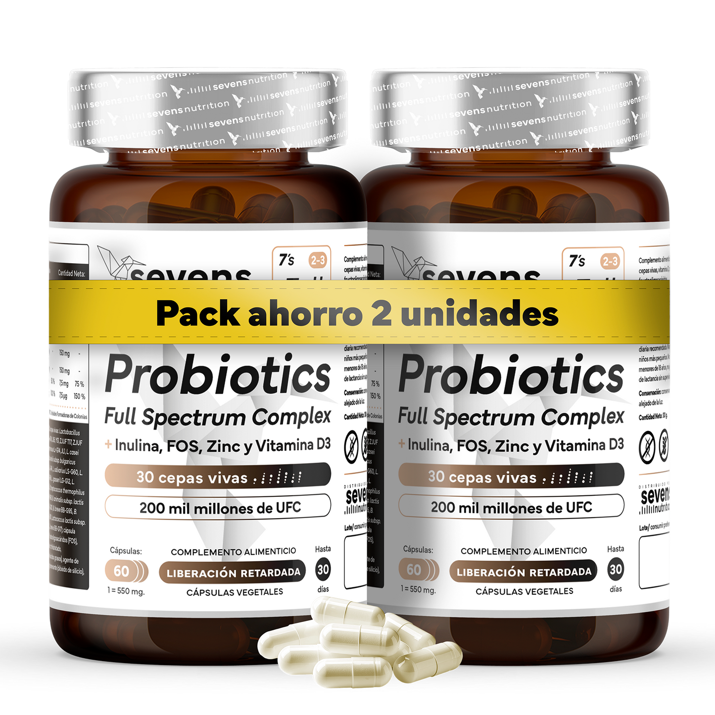 Pack 2x Probiótico Full Spectrum Complex Con Prebióticos De Sevens Nutrition. Salud Digestiva Y Sistema Inmune_0