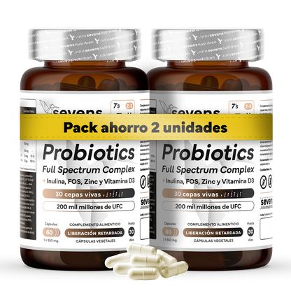 Pack 2x Probiótico Full Spectrum Complex Con Prebióticos De Sevens Nutrition. Salud Digestiva Y Sistema Inmune_0