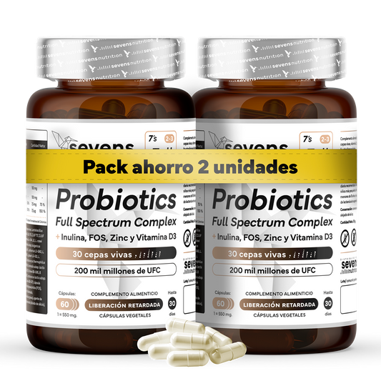 Pack 2x Probiótico Full Spectrum Complex Con Prebióticos De Sevens Nutrition. Salud Digestiva Y Sistema Inmune_0