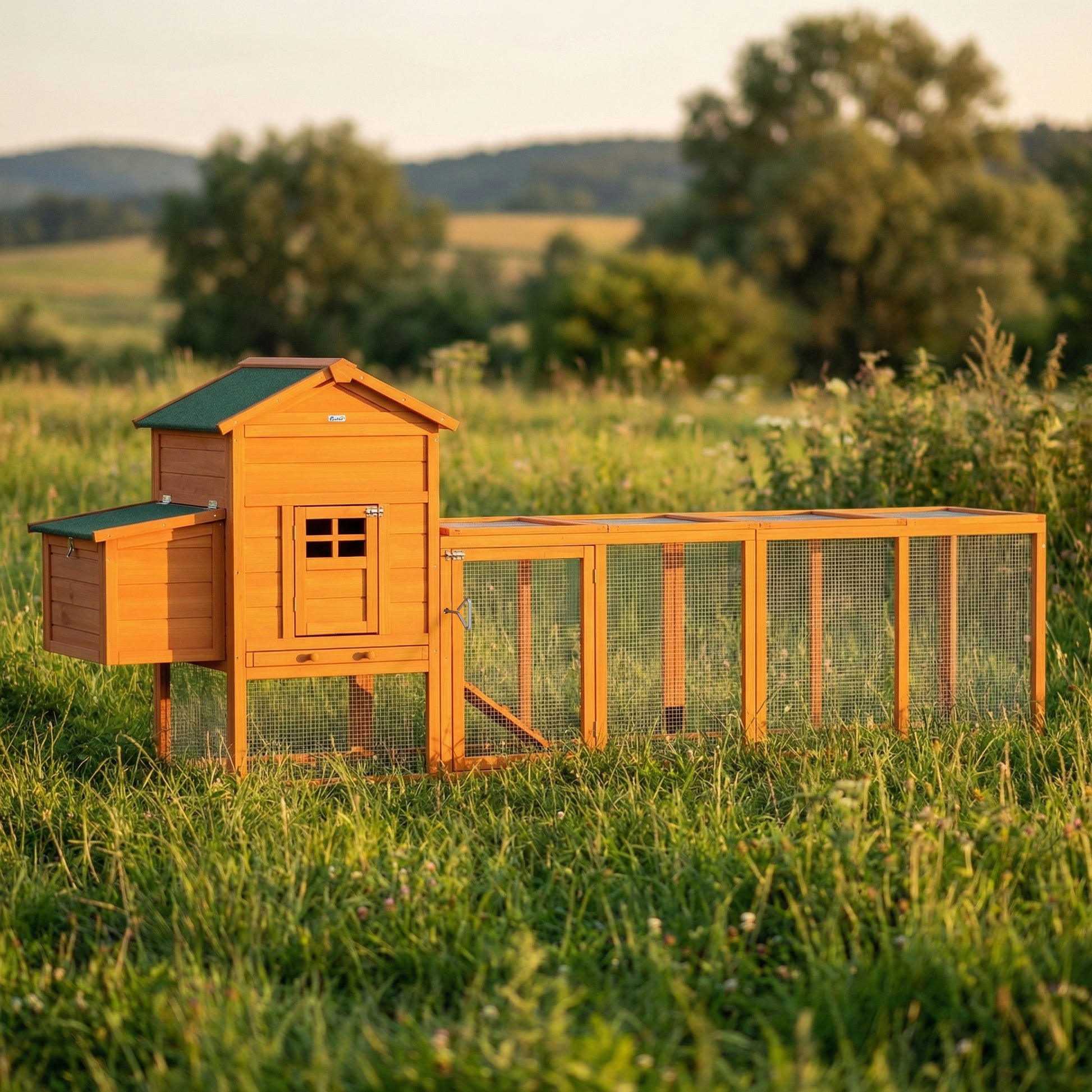 Pawhut Gallinero De Madera 297,5x68x118 Cm Para 3-6 Gallinas Con Techo Asfáltico_3