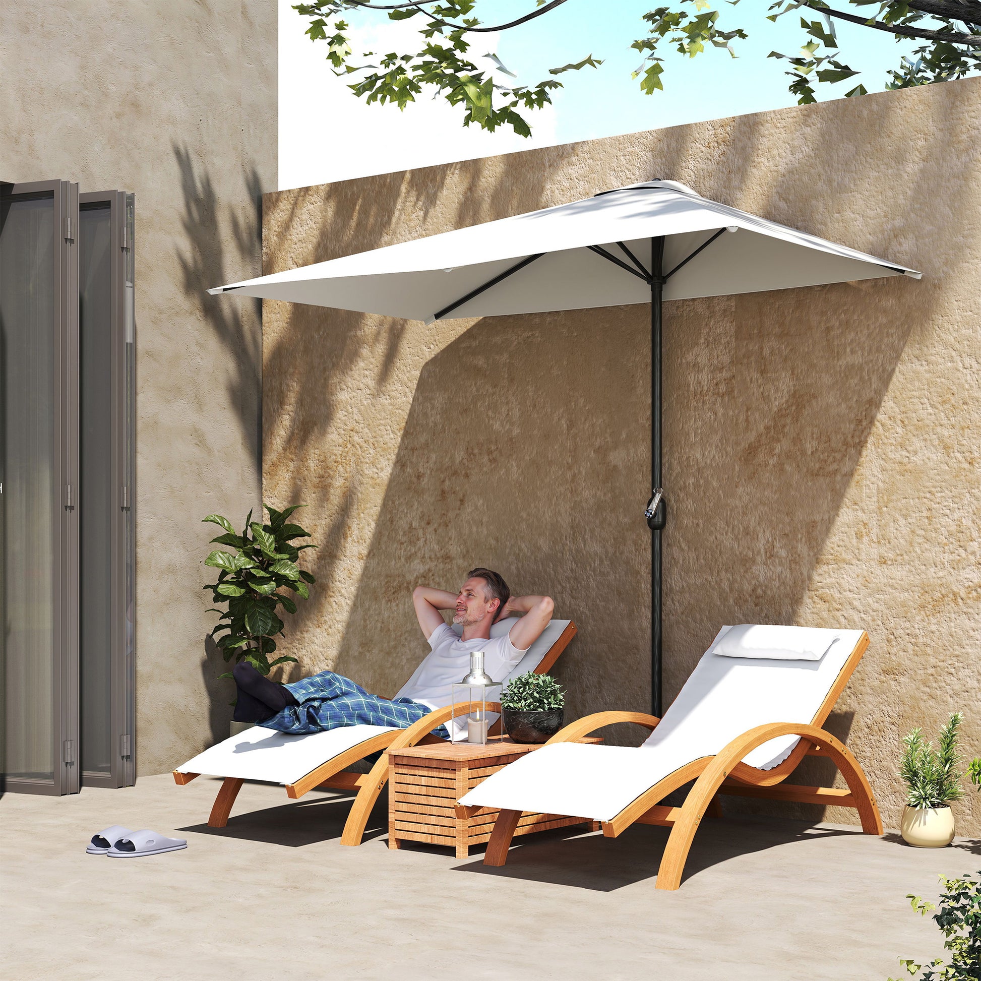 Outsunny Media Sombrilla 230x130x245 Cm Parasol De Pared Con Manivela Crema_1
