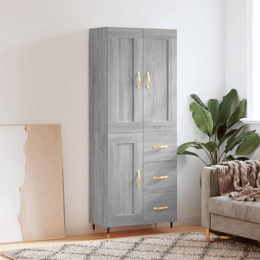 Aparador Alto Madera Contrachapada Gris Sonoma 69,5x34x180 Cm_0