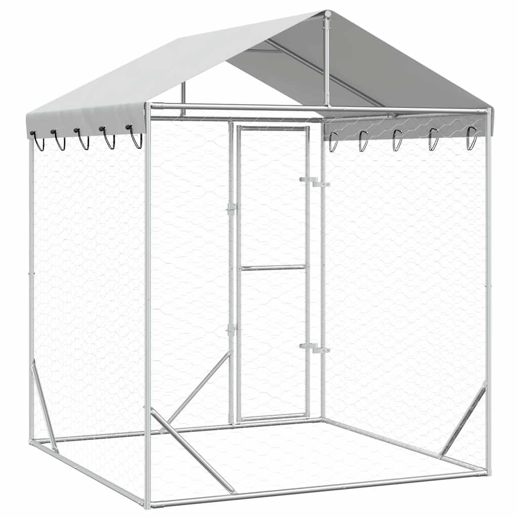 Perrera De Exterior Con Toldo Acero Galvanizado Plata 2x2x2,5 M_5