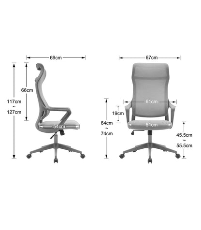 Silla Despacho Giratoria Elevable Con Reposacabezas Acabado Gris, 67m(ancho) 117/127cm(alt_4