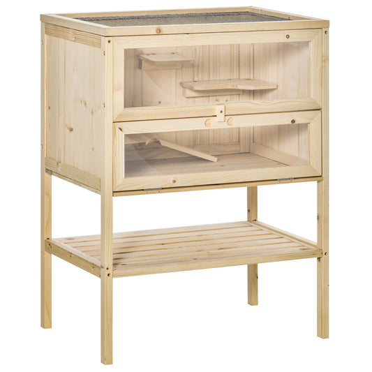 Jaula Para Hámster Pawhut Madera Natural 60x40x80 Cm_0