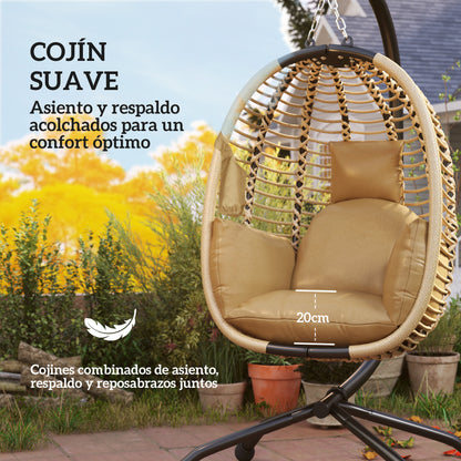 Outsunny Silla Colgante Huevo Con Soporte Cesta Plegable Cojín Beige_5
