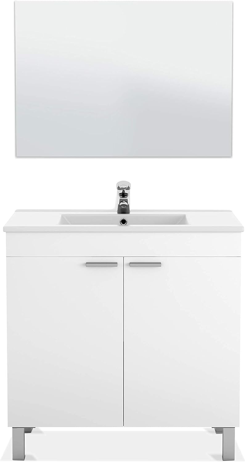 Mueble Lc1-80 De Baño - 2 Puertas + Espejo_1