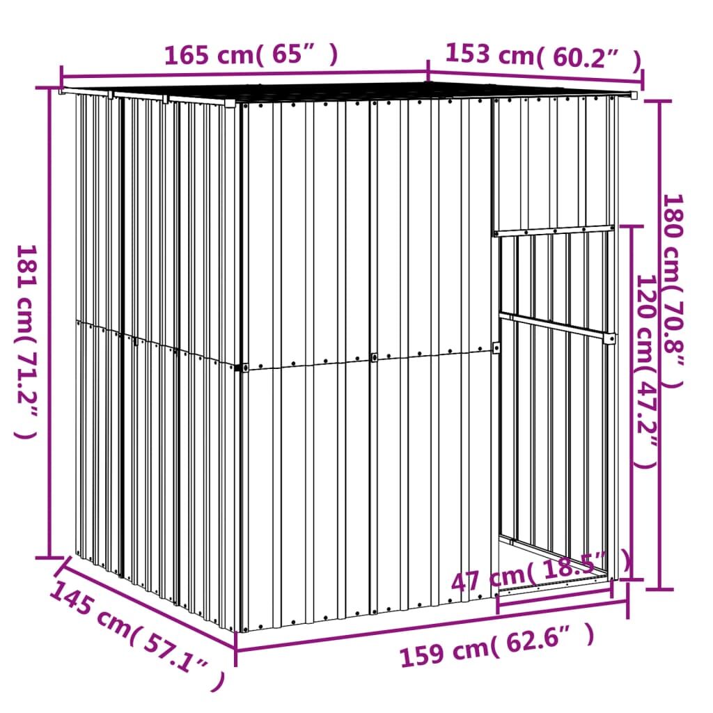 Vidaxl Caseta Perros Tejado Acero Galvanizado Gris Claro 165x153x181cm_4