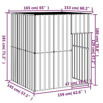 Vidaxl Caseta Perros Tejado Acero Galvanizado Gris Claro 165x153x181cm_4