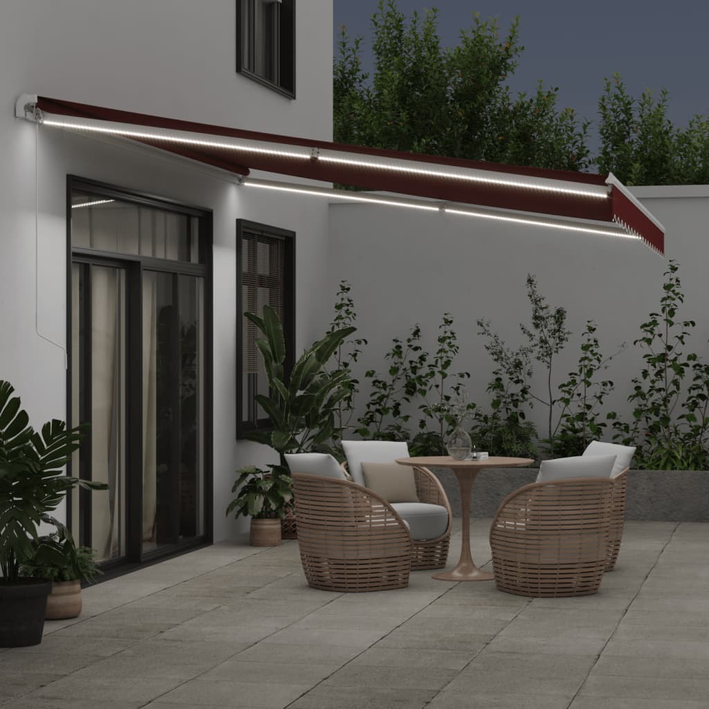 Toldo Retráctil Manual Con Luces Led Burdeos 450x350 Cm_2