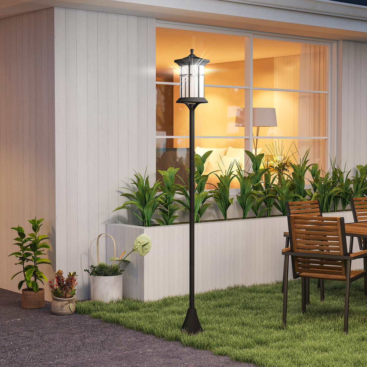 Farolas Solares Exterior Outsunny Acero Inoxidable, Abs Negro 23.5x23.5x184 Cm_4