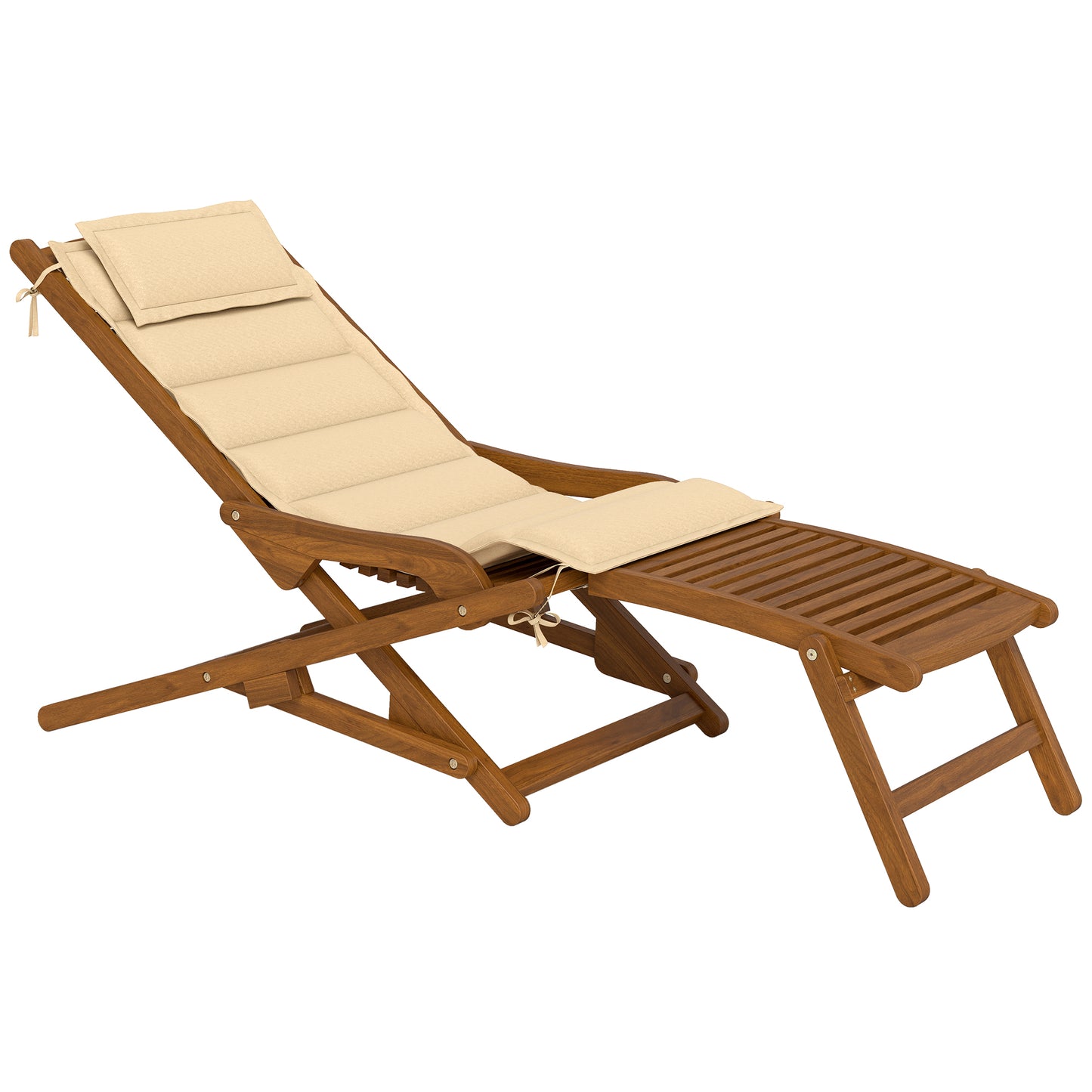 Outsunny Tumbona Silla Plegable De Madera Con Reposapiés Desmontable Y Cojín_0