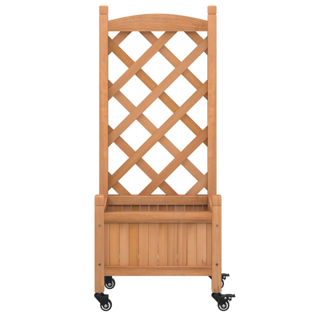 Jardinera Con Enrejado Y Ruedas Madera Maciza De Abeto Marrón_3