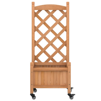 Jardinera Con Enrejado Y Ruedas Madera Maciza De Abeto Marrón_3