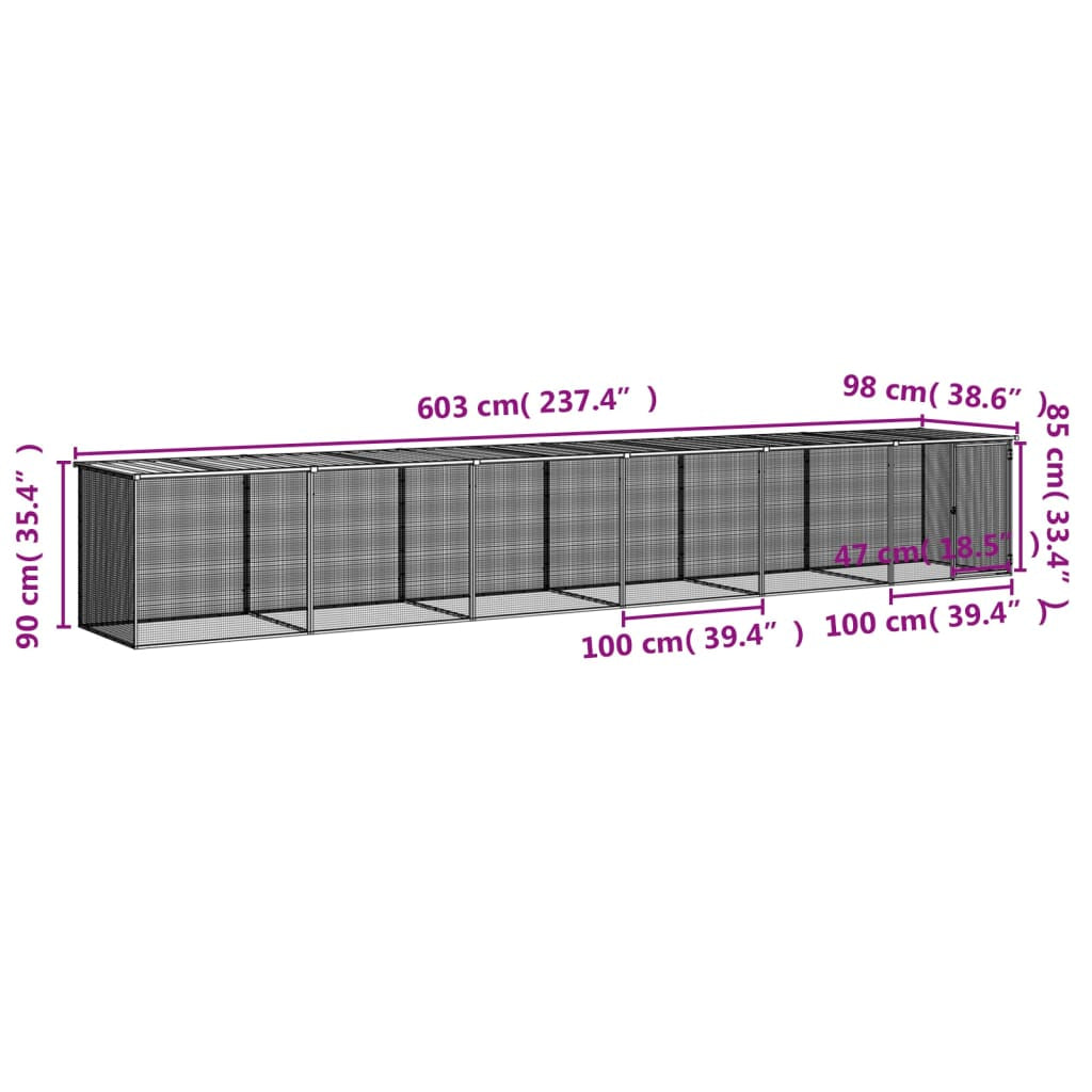 Vidaxl Gallinero Con Techo Acero Galvanizado Gris Claro 603x98x90 Cm_2
