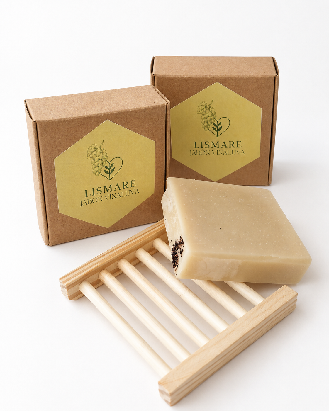 Pack Vinaluva - 2 jabones sólidos de uva 100 G + jabonera de madera de regalo._0