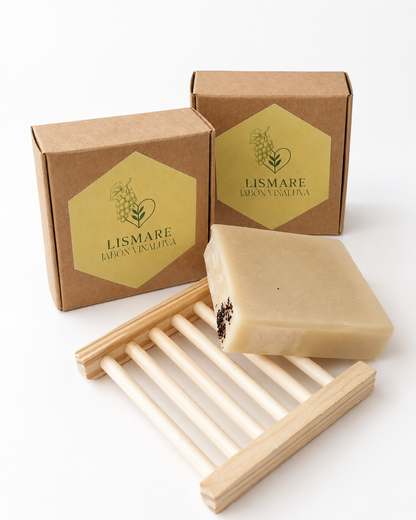 Pack Vinaluva - 2 jabones sólidos de uva 100 G + jabonera de madera de regalo._0
