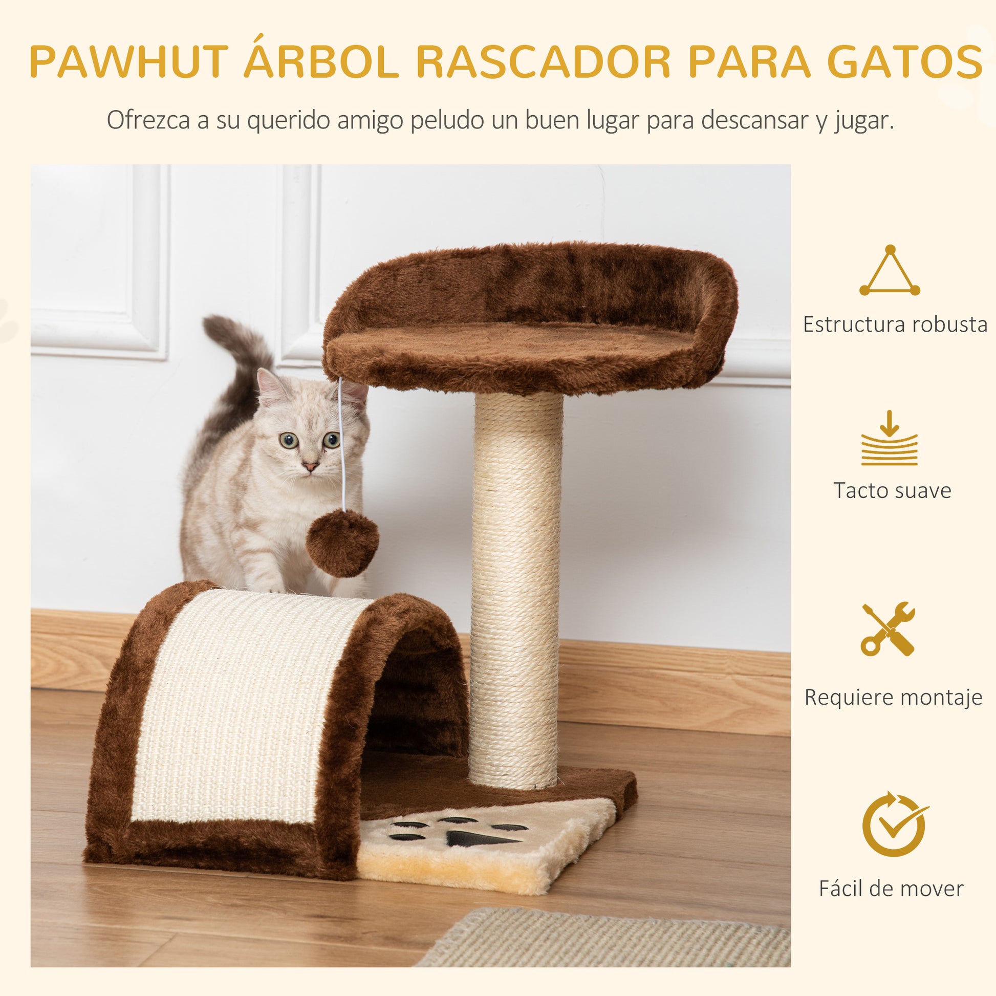 Pawhut Árbol Rascador Para Gatos 2 Niveles Con Poste Tablero Para Rascar Marrón_3
