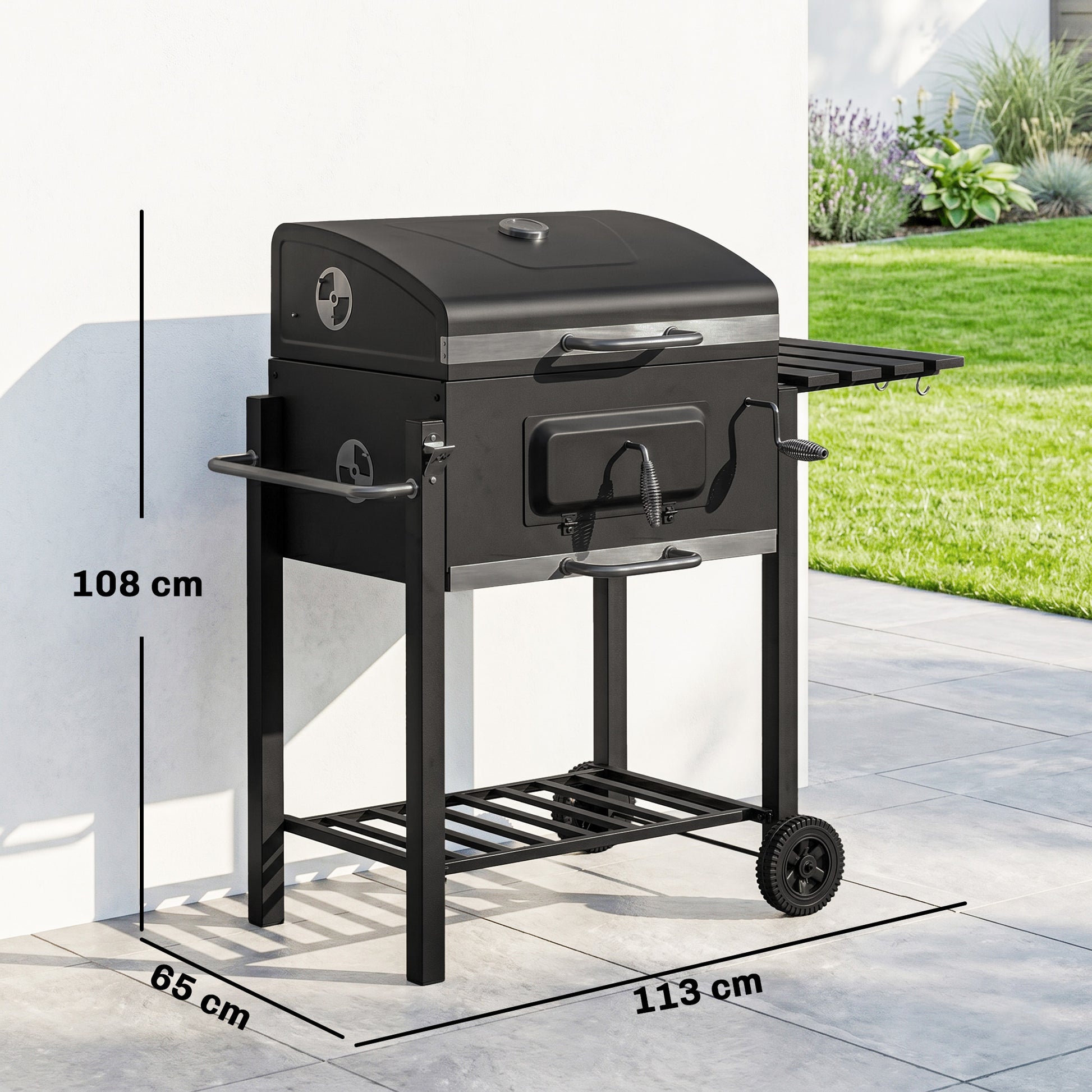 Outsunny Barbacoa De Carbón Con Ruedas Barbacoa Con Tapa 113x65x108 Cm Negro_2