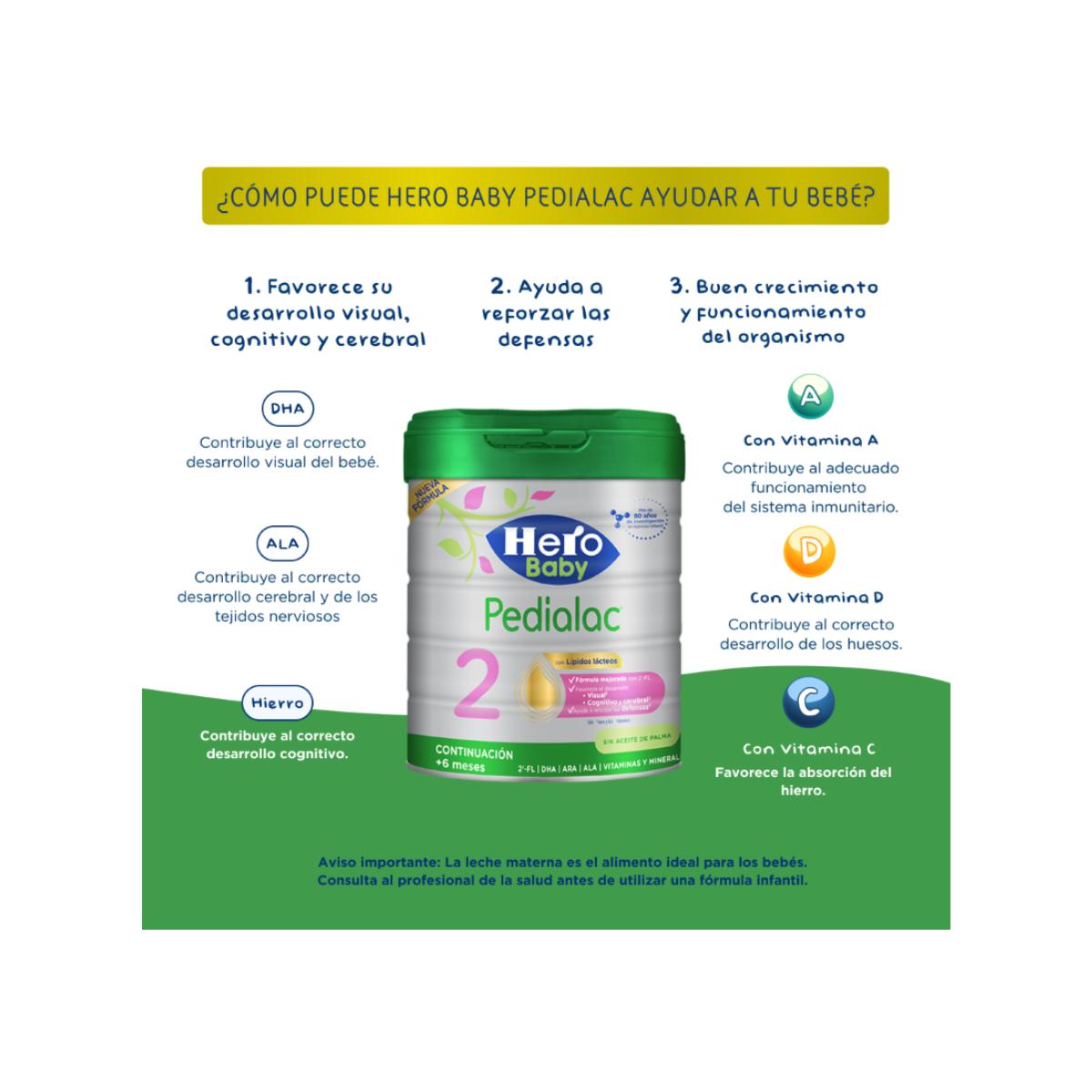 Pack 3 x Pedialac Leche 2 Para Bebés de hasta 12 meses 800gr. Hero Baby
