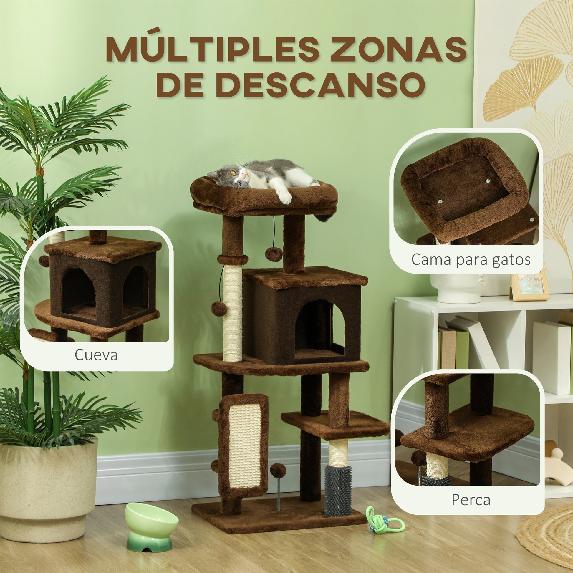 Pawhut Árbol Rascador Para Gatos Altura 104cm Con Almohadilla Para Rascar Marrón_3