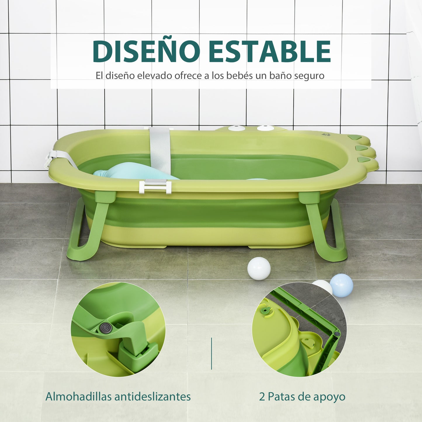 Homcom Bañera Plegable Para Bebé Bañera Bebé 0-3 Años 50 Litros Con Cojín Cómodo Y Patas Plegables Carga 50 Kg 80x53_3