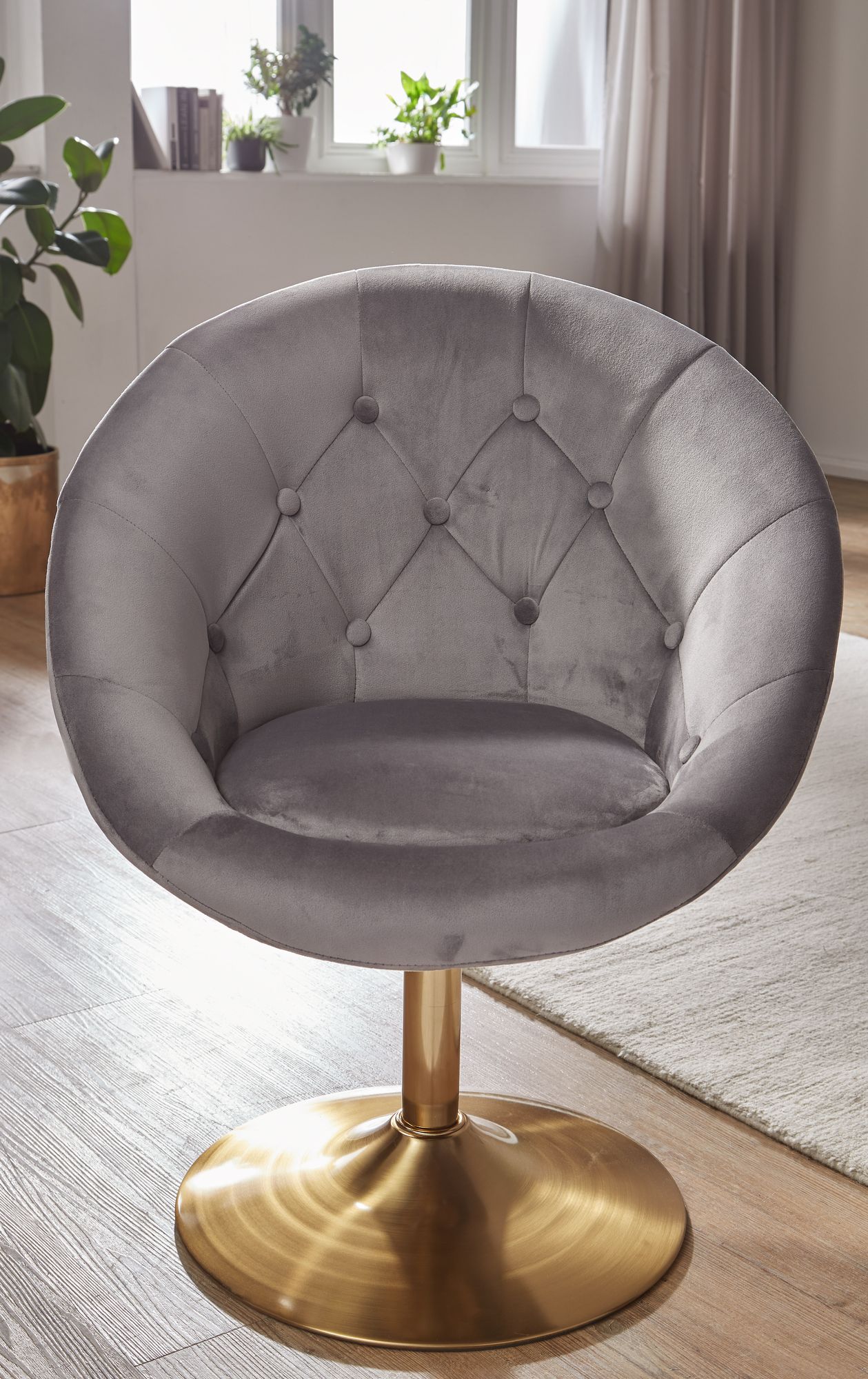 Silla Terciopelo Gris / Dorado Giratoria_4