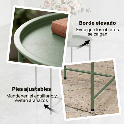 Outsunny Mesa Auxiliar Exterior Redonda Con Bandeja Extraíble Ø46x53 Cm Verde_5