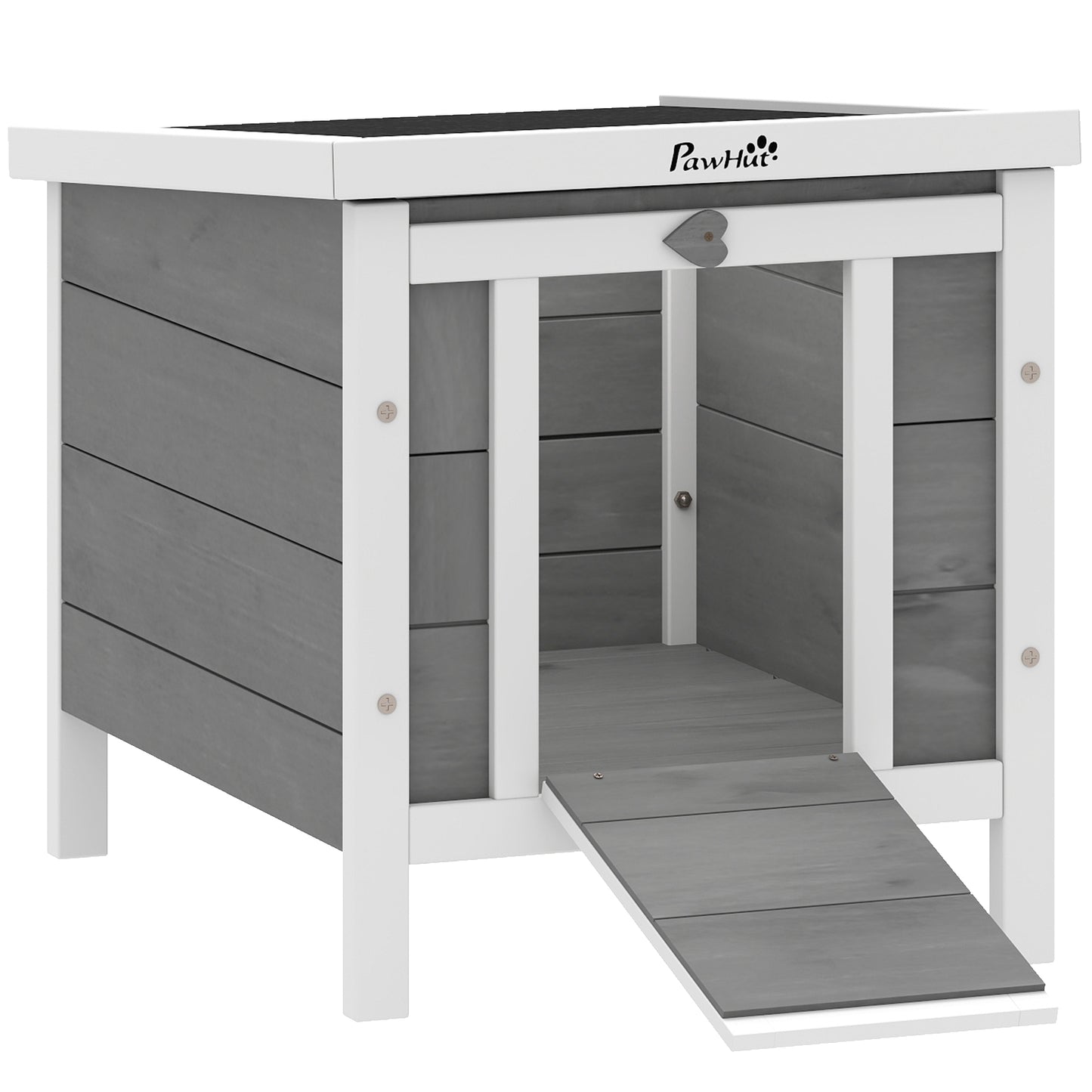Pawhut Conejera Madera Exterior Con Techo Asfáltico Abatible 42x51x43 Cm Gris_0
