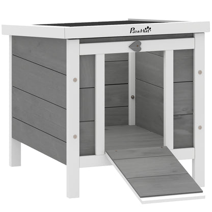 Pawhut Conejera Madera Exterior Con Techo Asfáltico Abatible 42x51x43 Cm Gris_0