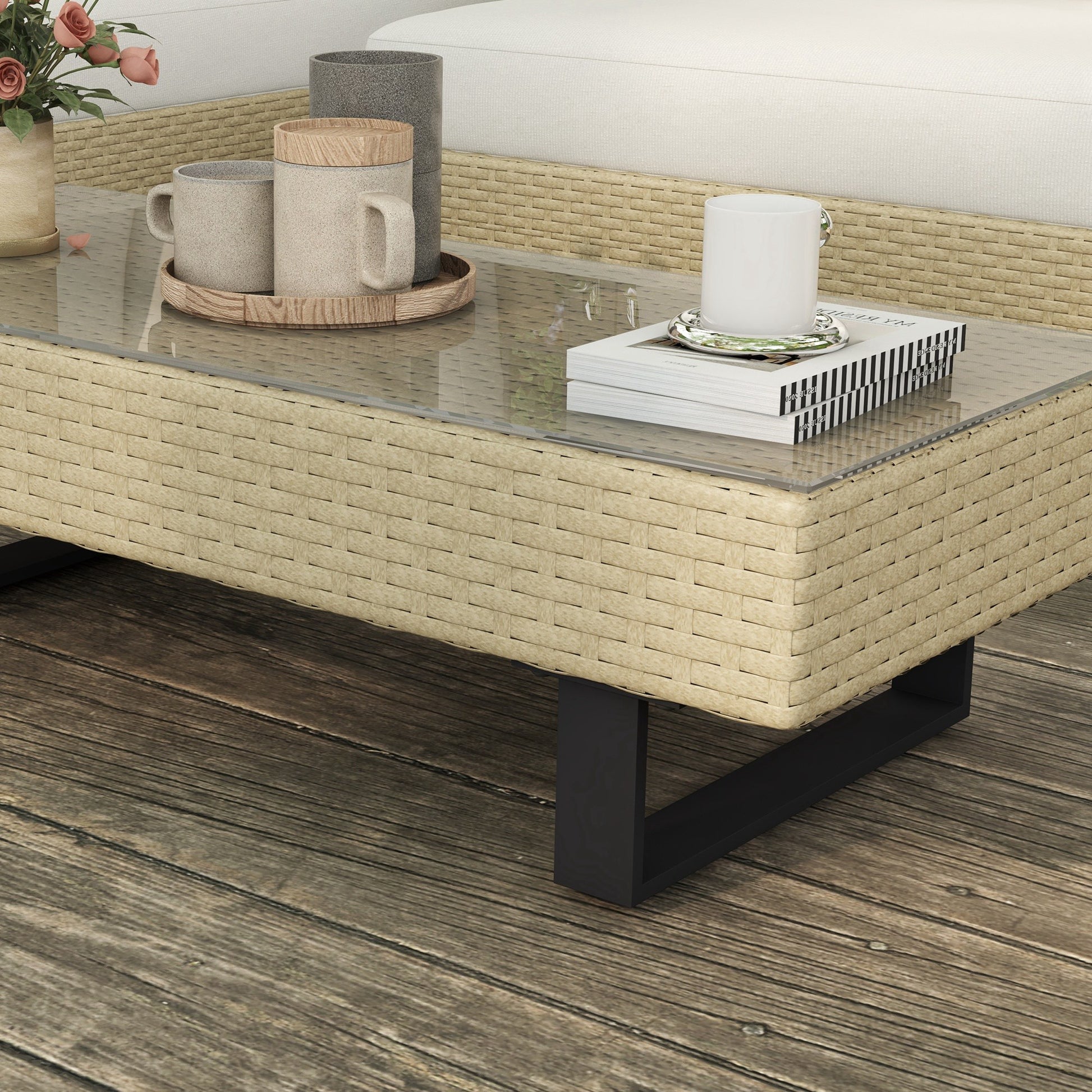 Outsunny Conjunto De Muebles Set De Sofás Ratán 3 Piezas Cojines Extraíbles_4