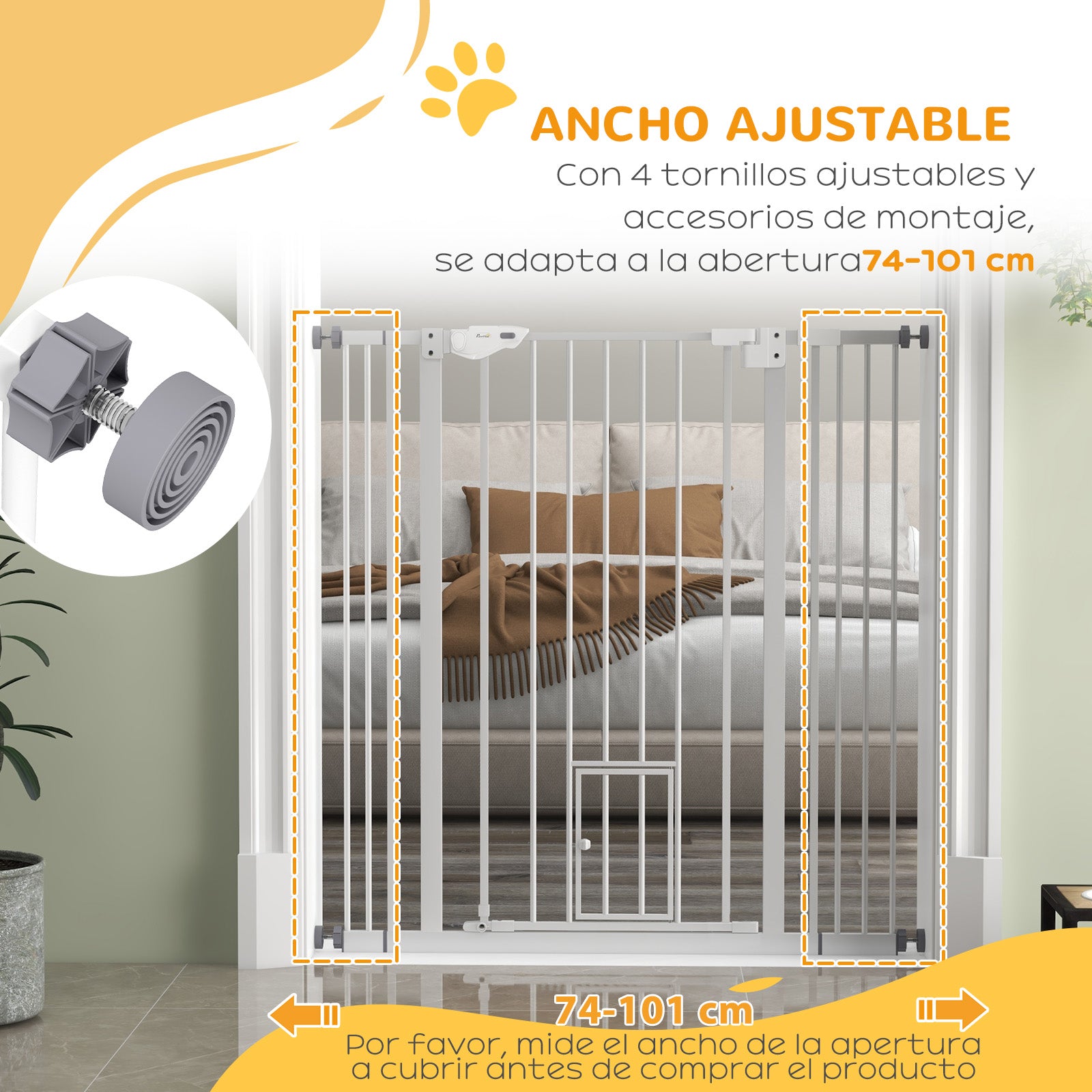 Pawhut Barrera De Seguridad Para Perros Con 1 Puerta 74-101x104,1 Cm Blanco_5
