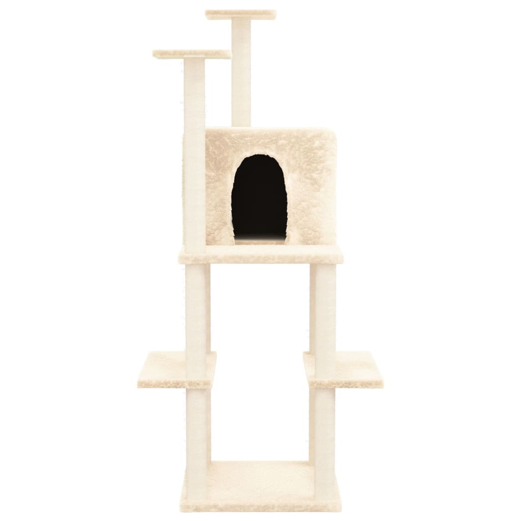 Rascador Para Gatos Con Postes De Sisal Color Crema 144,5 Cm_2