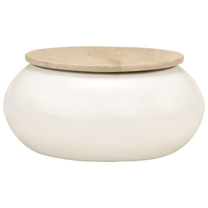 Mesa De Centro De Madera Maciza De Mango Blanca 51x51x27 Cm_0