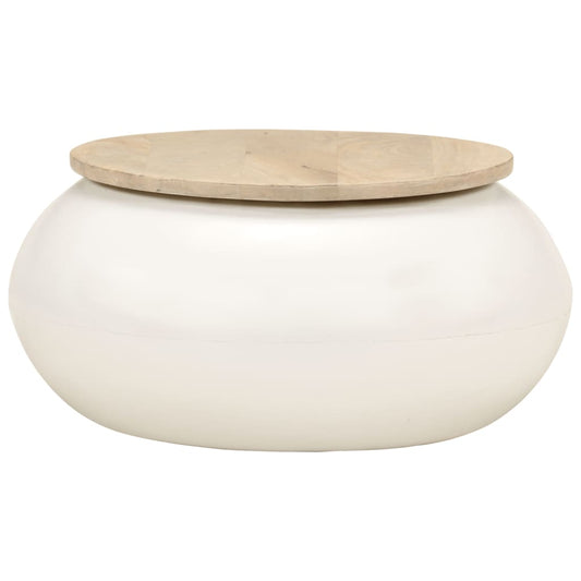 Mesa De Centro De Madera Maciza De Mango Blanca 51x51x27 Cm_0