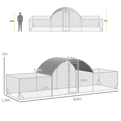 Pawhut Gallinero De Exterior 6,6x2x2m Cubierta De Pe Anti-uv E Impermeable Plata_2