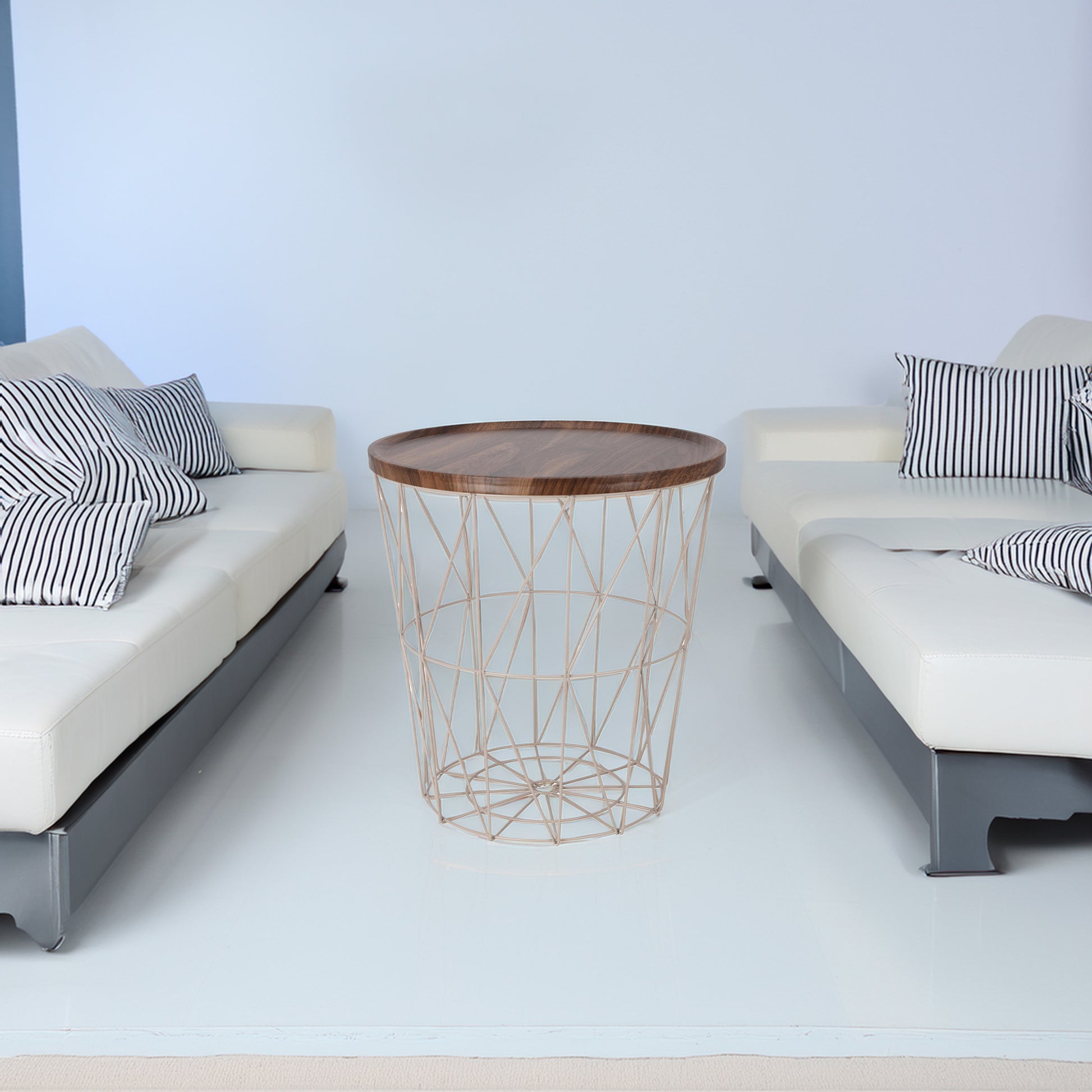 Well Home Mesa Auxiliar De Metal Con Bandeja De Mdf Color Marrón Ø37x39cm_3