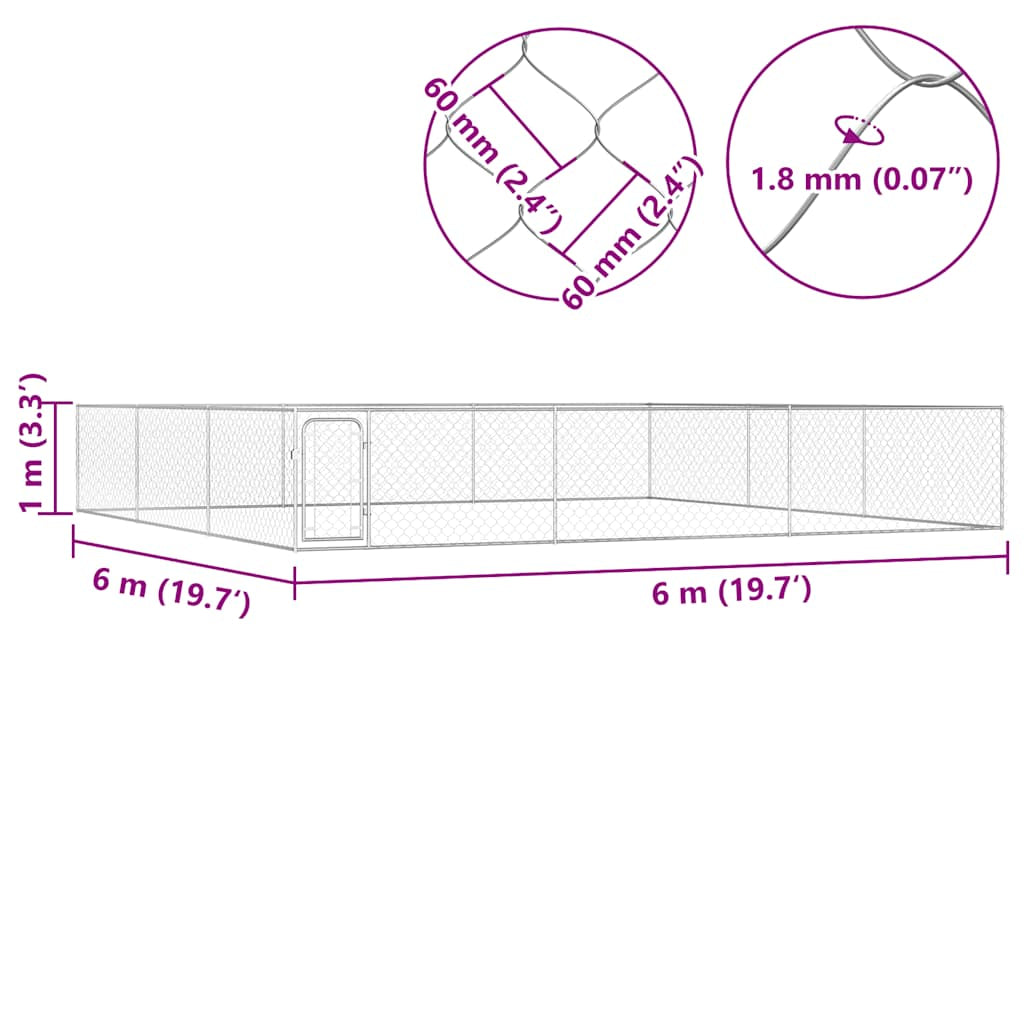 Vidaxl Perrera De Exterior De Acero Galvanizado 6x6x1 M_2