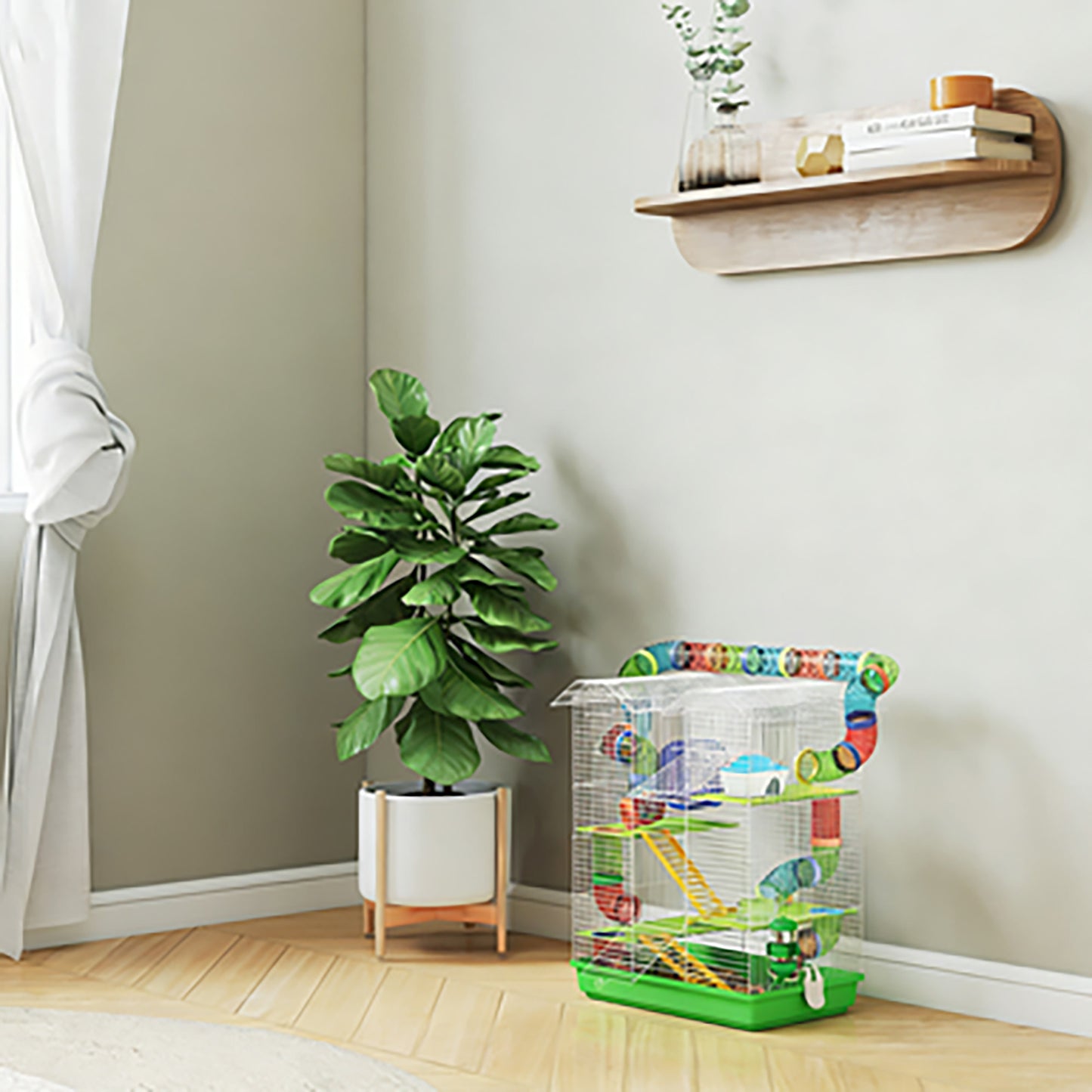 Pawhut Jaula Para Hámster De 5 Niveles 47x30x59 Cm Con Casita Escaleras Verde_4
