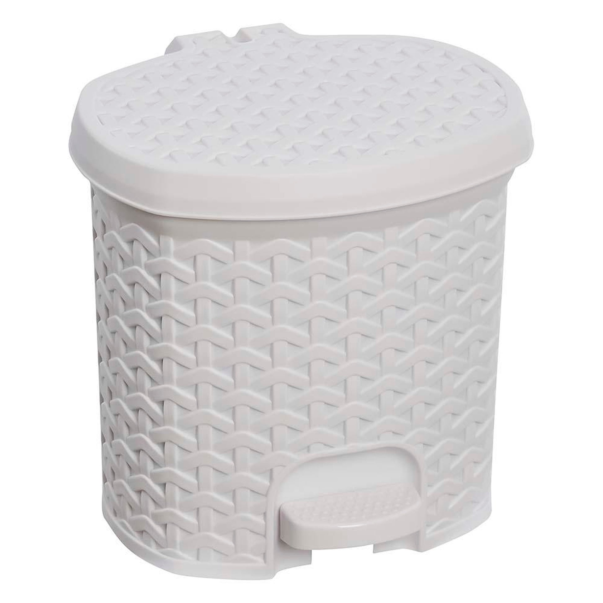 Cubo De Basura / Papelera Polivalente, Con Tapa, Diseño Rattán, Capacidad 3l, Tamaño 19,5x20,5x20,5 Color Blanco Nórdico