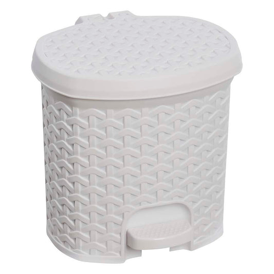 Cubo De Basura / Papelera Polivalente, Con Tapa, Diseño Rattán, Capacidad 3l, Tamaño 19,5x20,5x20,5 Color Blanco Nórdico