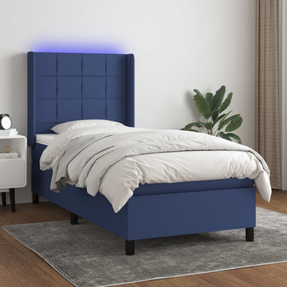 Cama Box Spring Colchón Y Luces Led Tela Azul 90x200 Cm / Vetonek_4