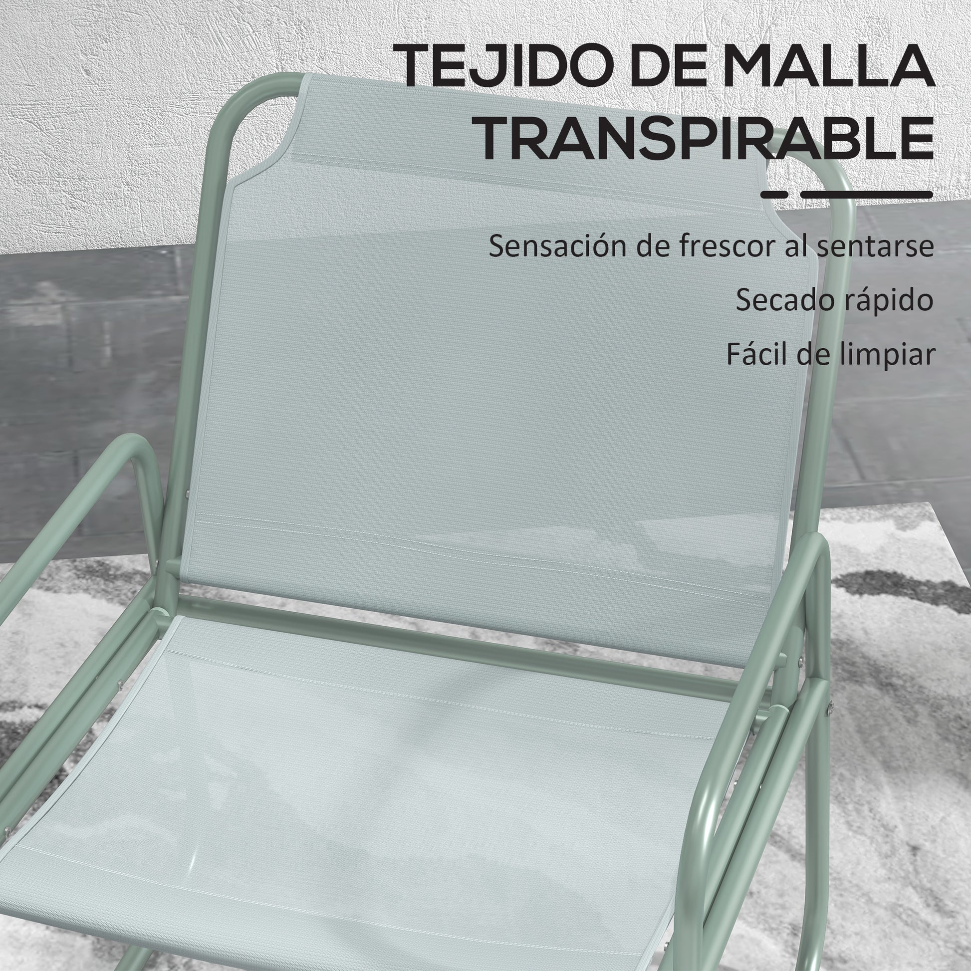 Outsunny Conjunto De Muebles De Jardín Con Marco De Acero Y Reposabrazos Verde_5
