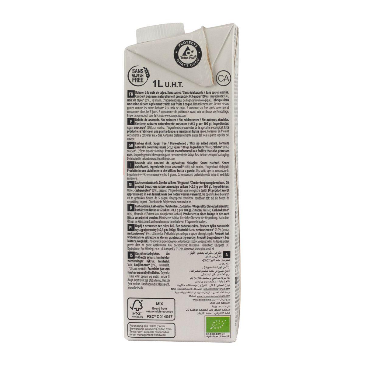 Bebida Vegetal Anacardo (Cashew) Nature Bio Ecomil 1 L