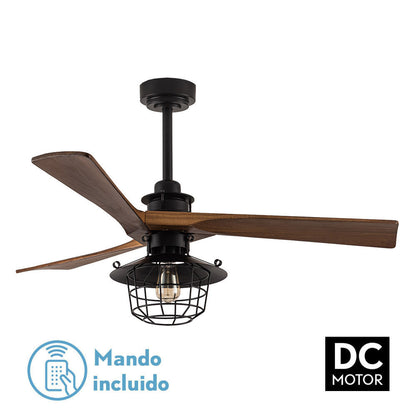 Ventilador Dc Vulturno Negro 1xe27 3 Aspas Roble 6 Velocidades C/remoto Y Temporizador 53/65,5x132x132 Cm_0