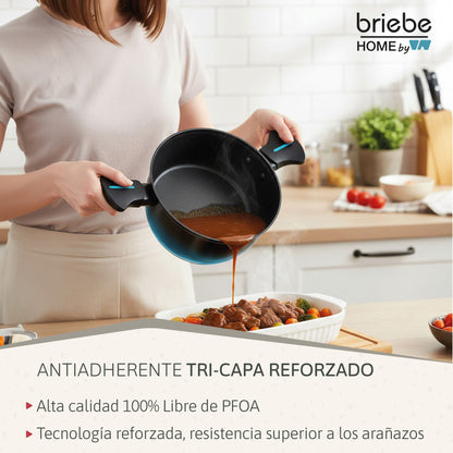 Briebe Cacerola Inducción Acero Forjado 20cm Antiadherente Sin Pfoa, Todas Cocinas Fabricada En España, Mare, Azul_3