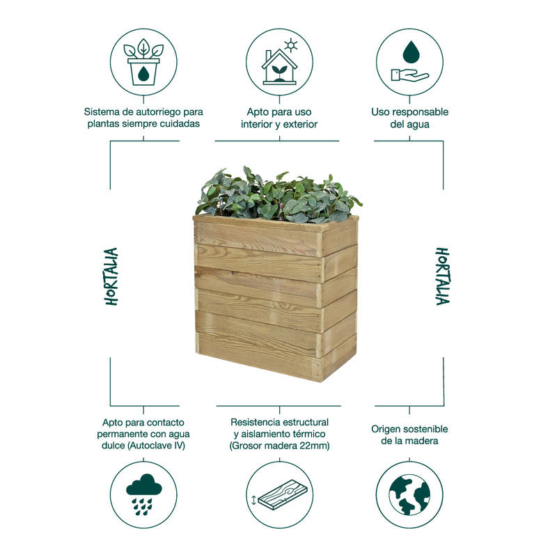 Jardinera De Madera Con Autorriego 60x34x60 Cm Nidum Basic Hortalia_4